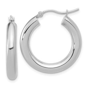 4mm x 24mm (15/16 Inch) 14k White Gold Classic Round Hoop Earrings